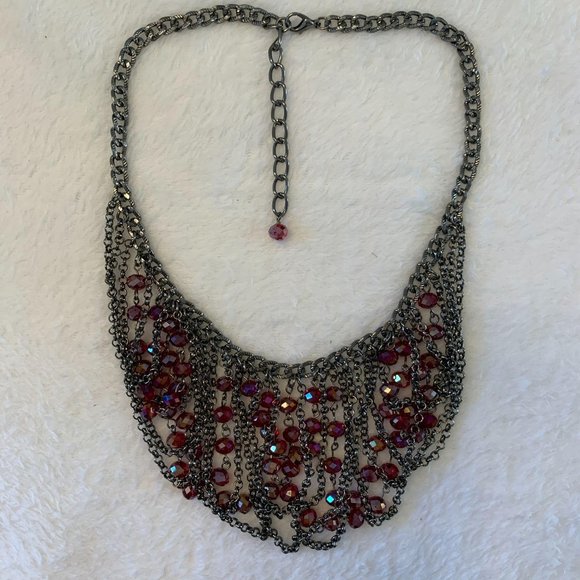 Red Beaded Statement Waterfall Adjustable Necklace - Picture 8 of 8